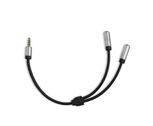 Cabo de microfone + áudio com conector macho de 4 pinos de 3,5 mm para 2 conectores fêmea de 3,5 mm 