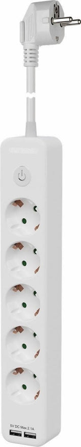 Regleta de Alimentación 5 Vías con Interruptor y 2 Puertos USB.