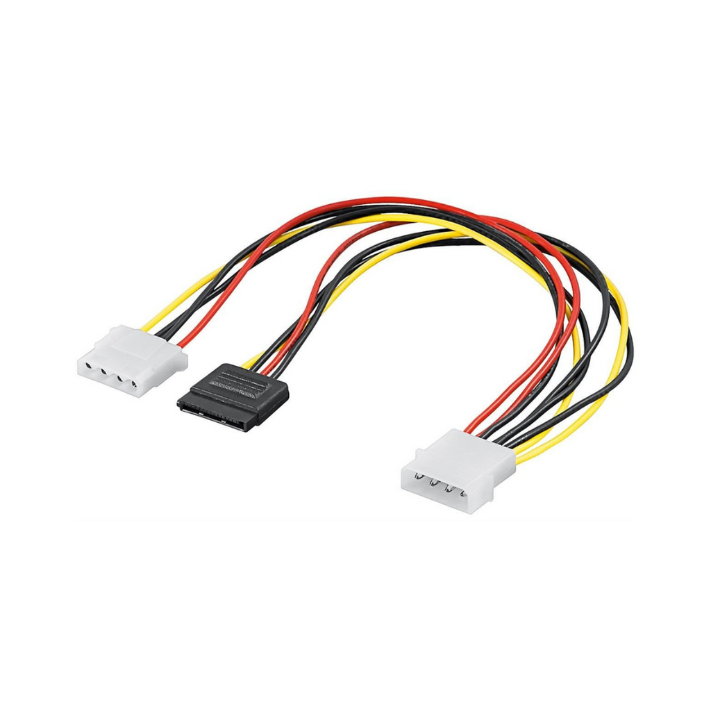 Cabo interno para PC com conector SATA macho, 1 cabo Molex e 1 cabo fêmea.