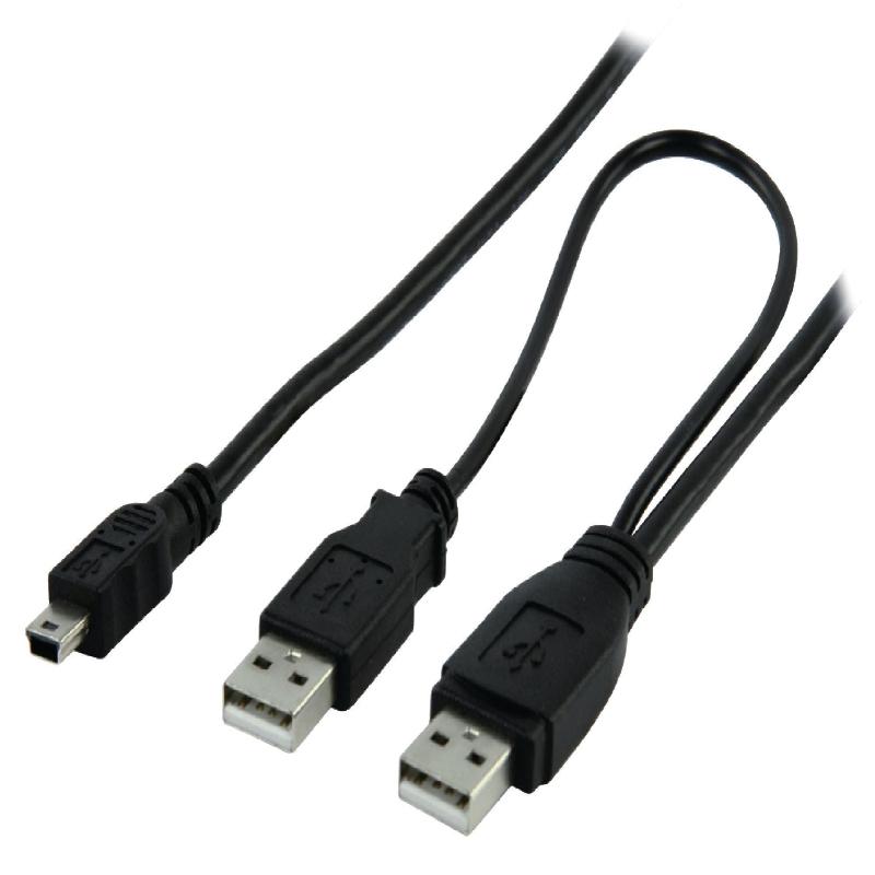 Cabo USB de alimentação dupla (AM+AM/mini USB B/M) 0,60 m