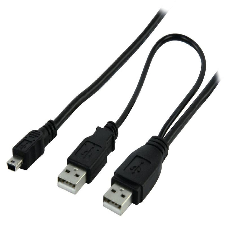 Cabo USB de alimentação dupla (AM+AM/mini USB B/M) 0,60 m