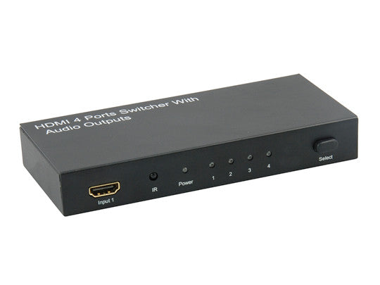Comutador HDMI 4x1. Full HD 1080p. 3D com áudio estéreo e saída coaxial digital.