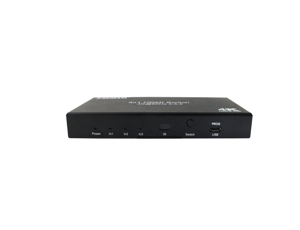 Comutador HDMI 3 x 1 4K@60Hz Yuv4:4:4 18Gbps com suporte para CEC e HDR.