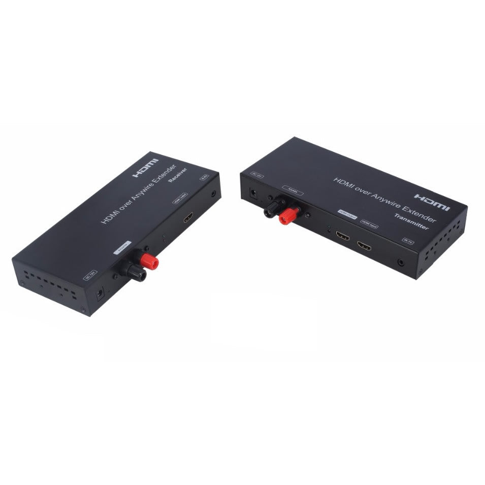 Kit extensor HDMI com cabo de 2 polos, alcance até 3800 m e resolução 1080p.