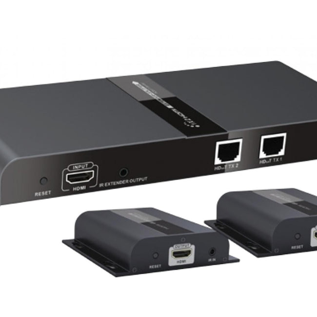 Extensor/Divisor de sinal 1080p de 1 para 2 via Cat6, alcance até 120m.