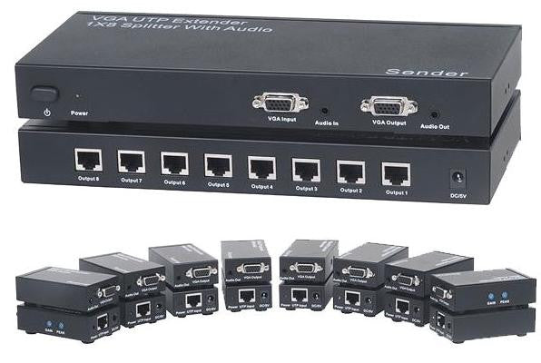 Extensão VGA via UTP + splitter 1x8 com áudio 