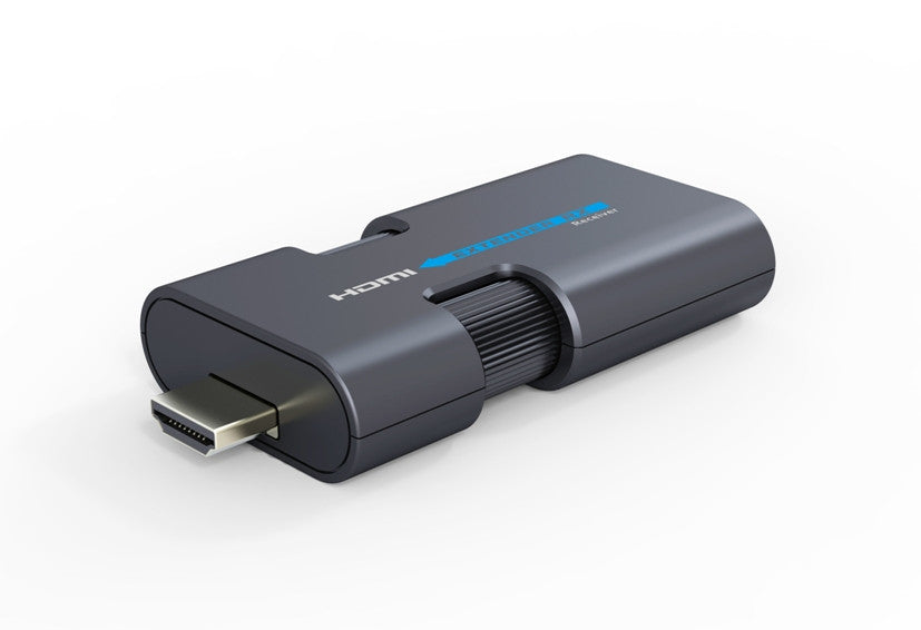 Mini extensor HDMI sobre UTP Cat 6 com alcance até 50m, fácil instalação.