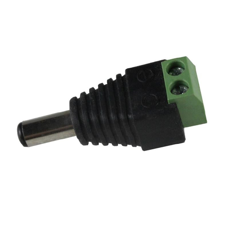 Conector macho de par entrançado 2,1 x 5,5 mm para CCTV. Conectores