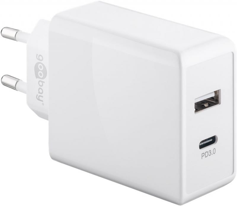 Carregador rápido USB-C duplo - PD (Power Delivery) (28 W) Branco