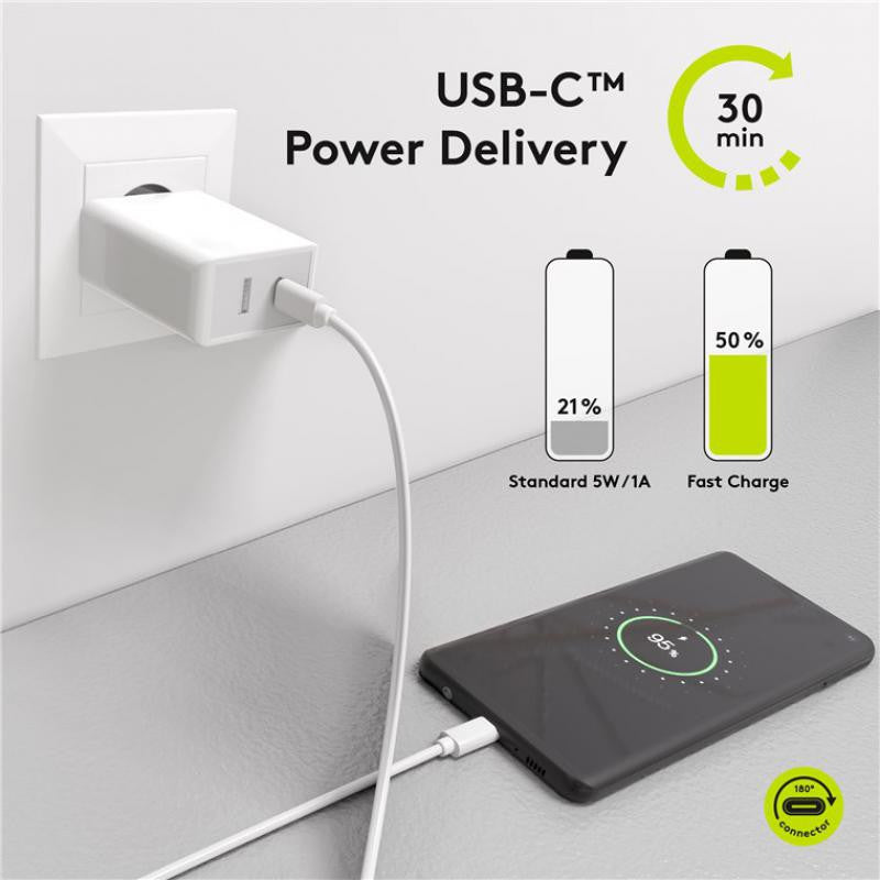 Carregador rápido USB-C duplo - PD (Power Delivery) (28 W) Branco