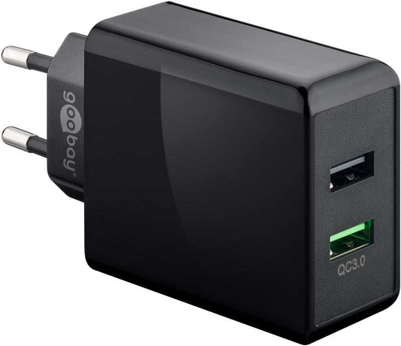 Carregador rápido USB duplo / QC3.0 (28 W) Preto