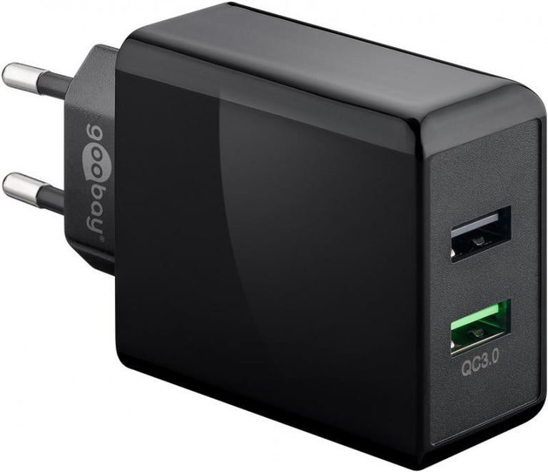 Carregador rápido USB duplo / QC3.0 (28 W) Preto