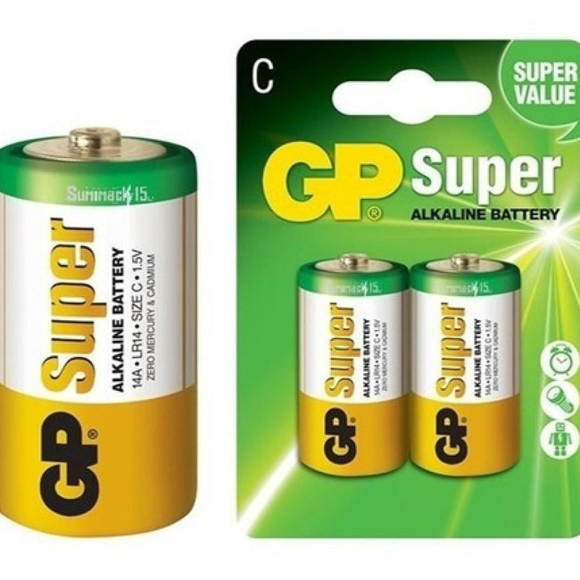 Pila Alcalina C de 1.5V GP Modelo Super. Blíster 2 Unidades.