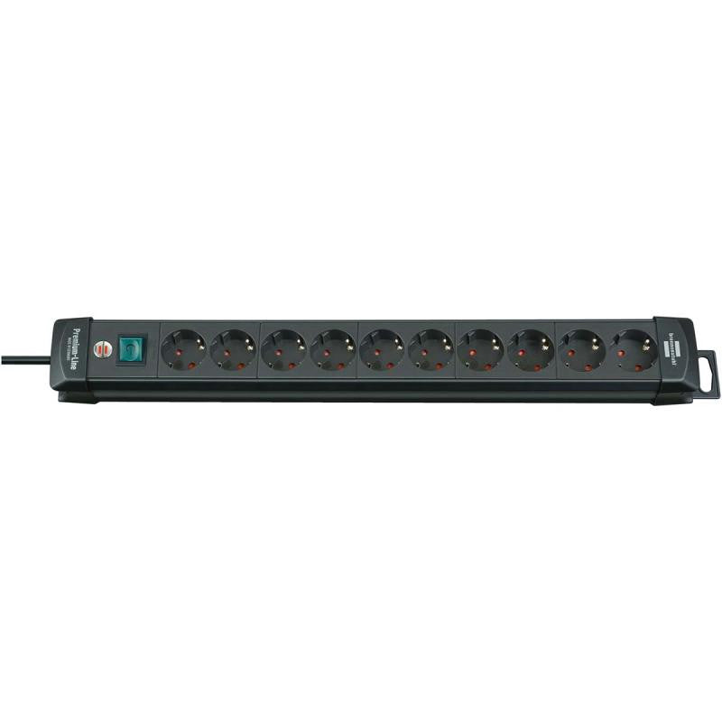 Regleta de 10 Tomas 3,00 Metros, 16 A e Interruptor 2 Polos en Color Negro