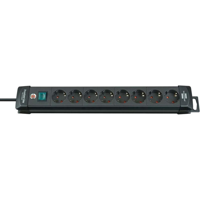 Régua de energia com 8 tomadas, 3 metros, 16 A e interruptor bipolar na cor preta.