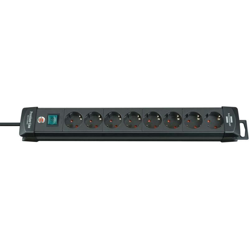 Régua de energia com 8 tomadas, 3 metros, 16 A e interruptor bipolar na cor preta.