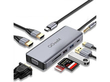 Dock Station USB C com 2x HDMI, 2x USB, 1x VGA, 1x PD Tipo C, 1x SD, 1x microSD e 1x entrada para auscultadores de 3,5 mm.