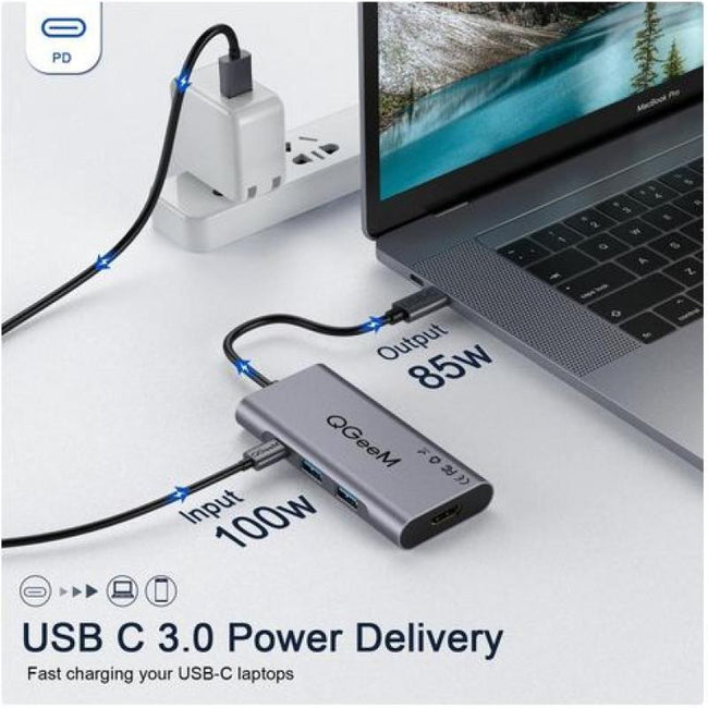 Hub USB-C 7 en 1 con HDMI 4K, 3 USB 3.0, Lector SD y Carga PD de 100 W