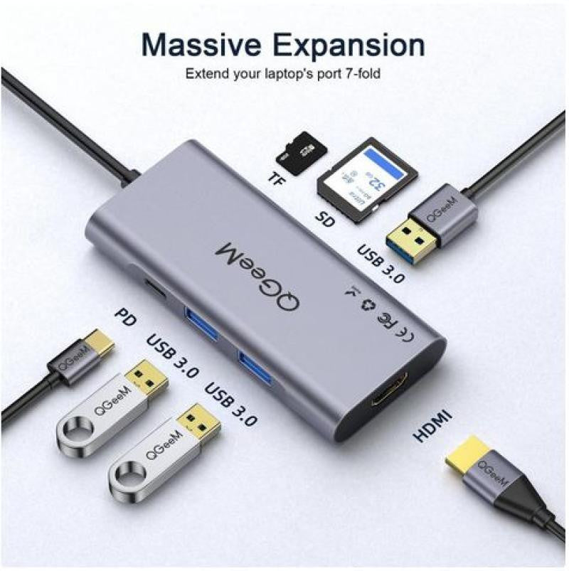 Dock Station USB-C com 3 portas USB 3.0 / 100W PD3.0, 4K HDMI, Display HD, SD, TF - Cinzento, 3.1 Tipo C