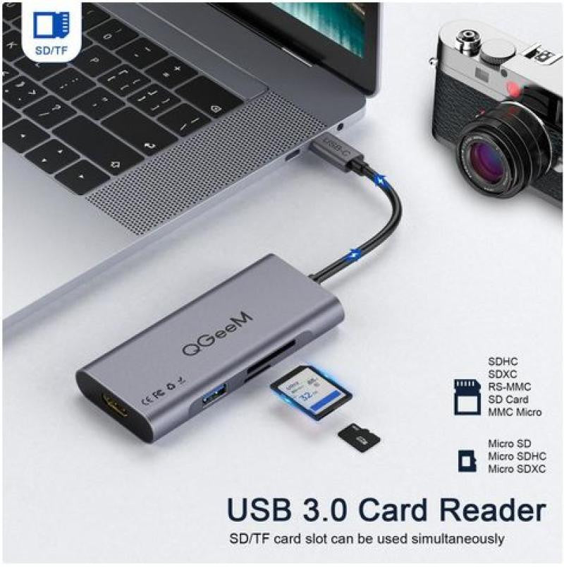 Dock Station USB-C com 3 portas USB 3.0 / 100W PD3.0, 4K HDMI, Display HD, SD, TF - Cinzento, 3.1 Tipo C