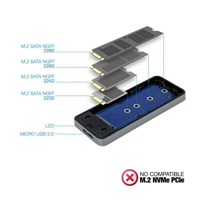 Caixa Externa TooQ TQE-2281G para SSD M.2 NGFF SATA (não NVMe) | USB 3.0 5 Gbps | UASP | Alumínio