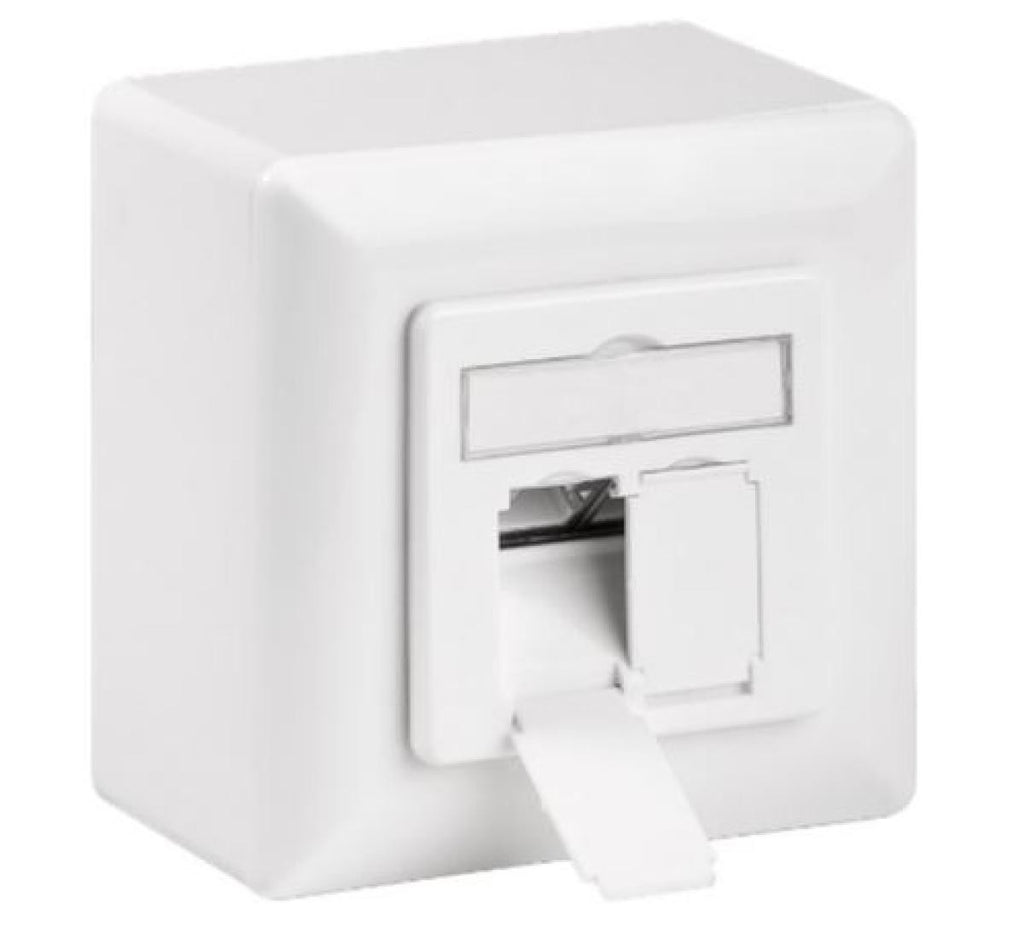 Caixa de parede universal CAT 6 com moldura de montagem UTP incluída.