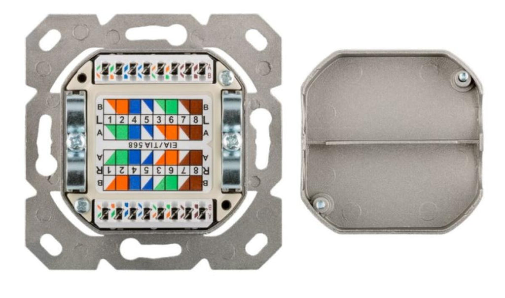 Caixa de parede universal CAT 6 com moldura de montagem UTP incluída.