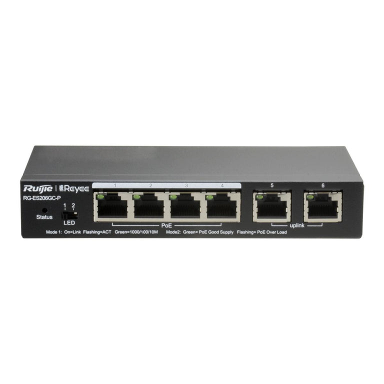 Reyee - 6 Port RJ45 Desktop Switch Speed ​​10/100/1000 Mbps Maximum 54W PoE Energy Saving Technology CCTV