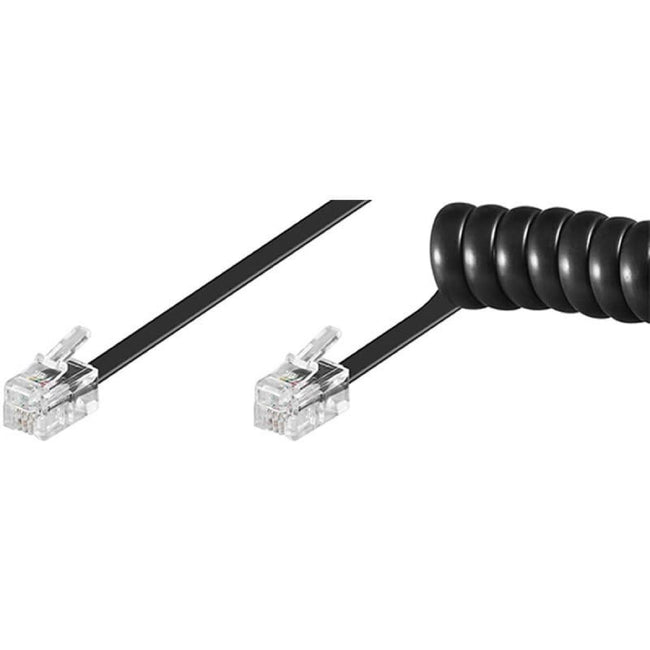 Cable espiral para auricular de teléfono RJ10 de 2 m, negro