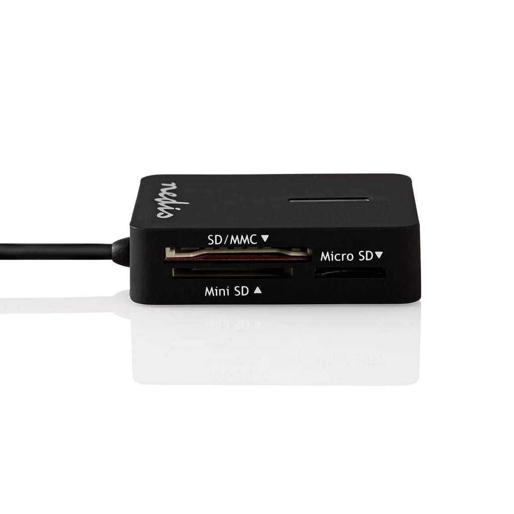 Lector de tarjetas Nedis CRDRU2300BK, vista lateral con conector USB