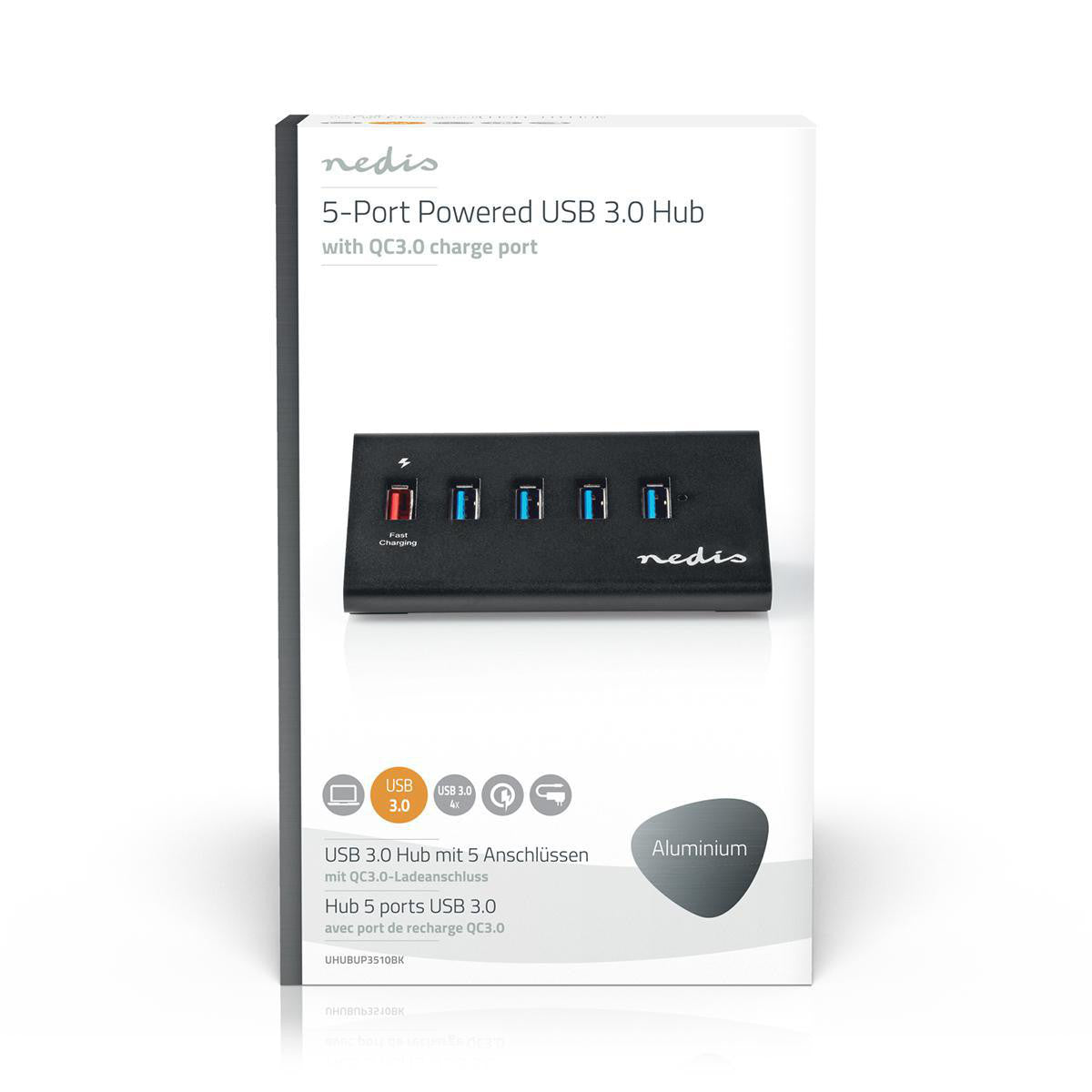 Concentrador USB | 5 Puertos Alimentación 3.0 Puerto de Carga QC3.0 Gbps Aluminio