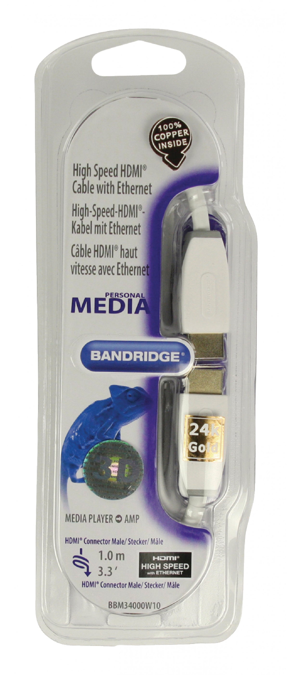 Cable Hdmi de Alta Velocidad con Ethernet 1.00 m en Color Blanco