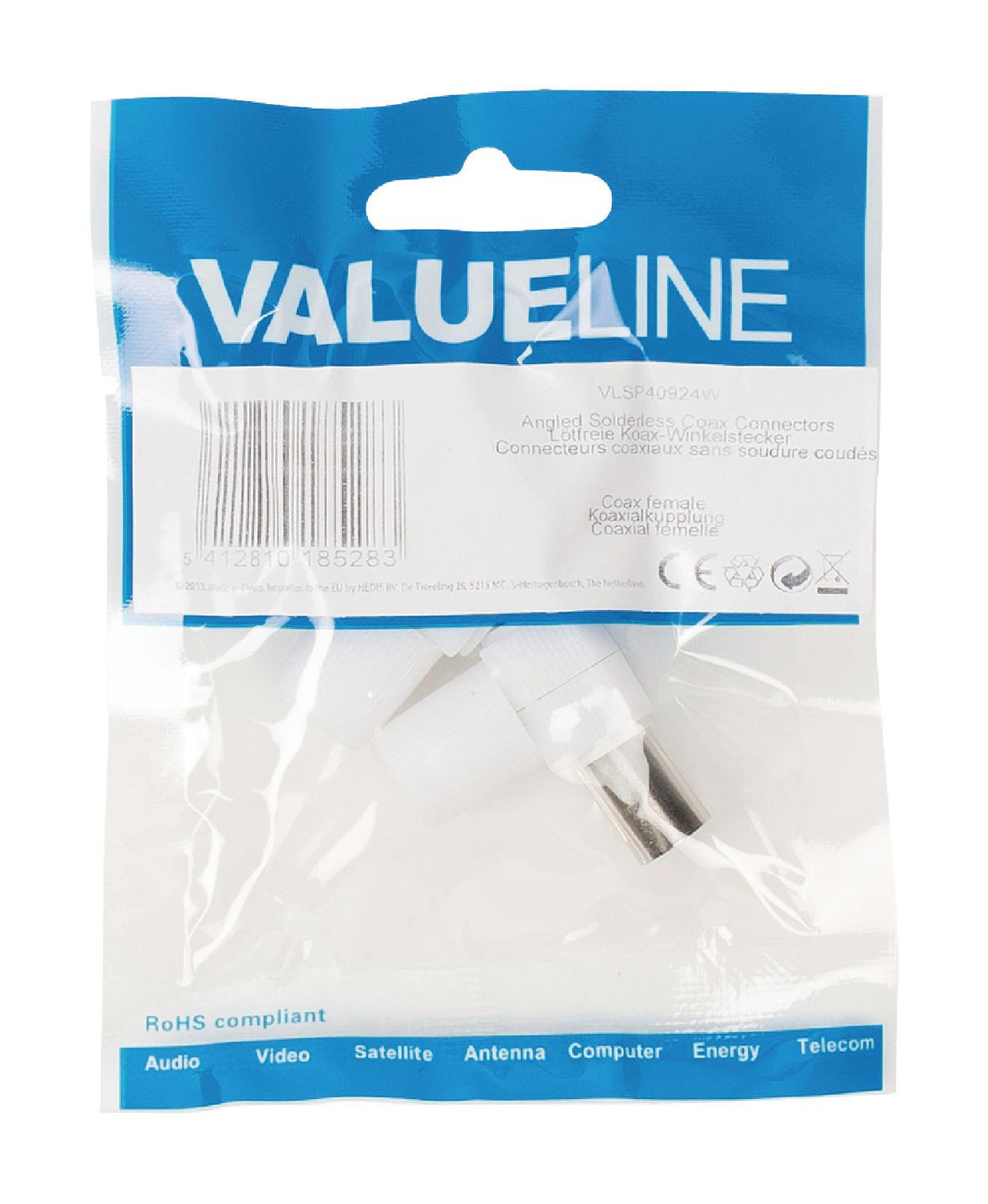 Conectores Coaxiales sin Soldadura en Ángulo Hembra Color Blanco Conector Antena