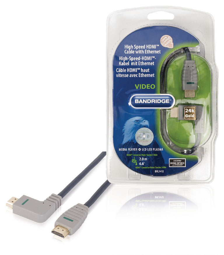 Cabo HDMI de alta velocidade com conector Ethernet - (Ângulo) 2.0 em cor azul