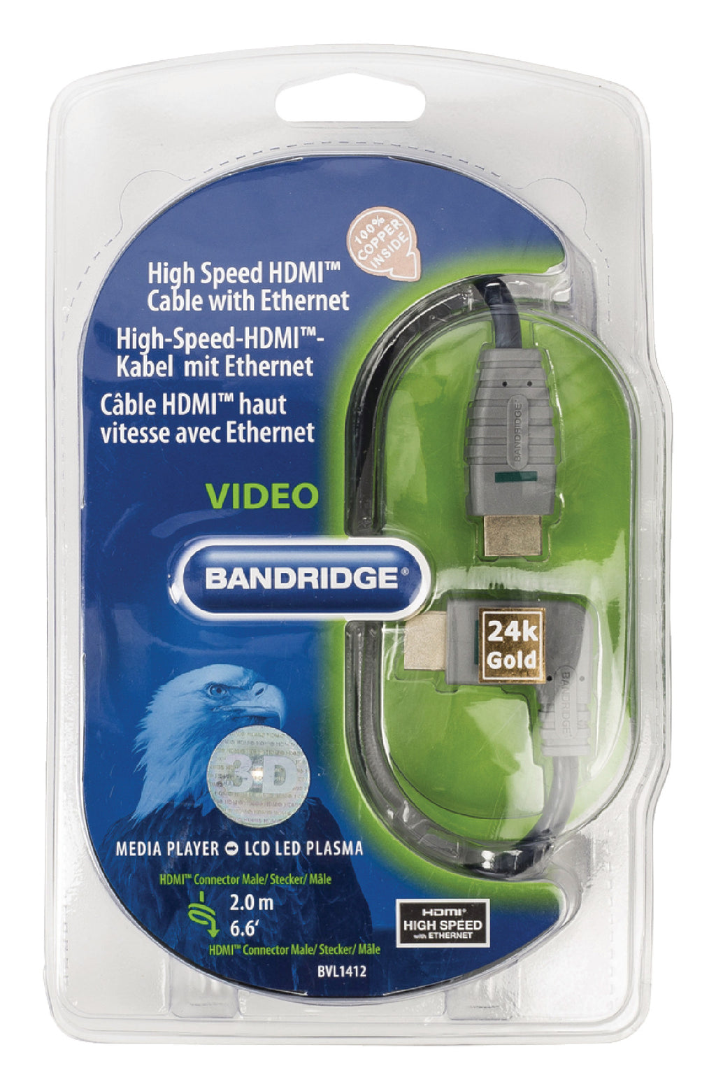 Cabo HDMI de alta velocidade com conector Ethernet - (Ângulo) 2.0 em cor azul