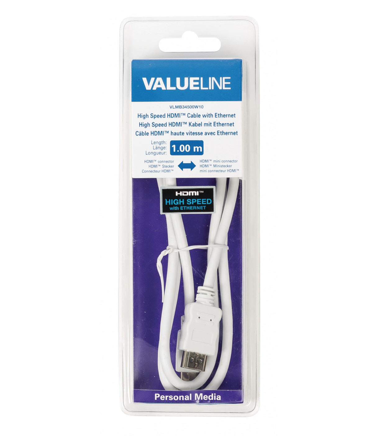 Cable Hdmi de Alta Velocidad con Conector Ethernet a Mini HDMI - 1.00 m - Blanco