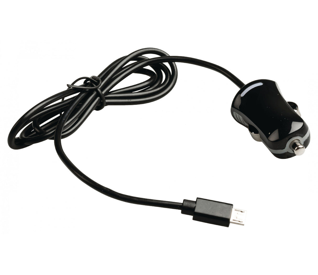 Cargador de coche a Micro USB 5v y 2.1A con Conector Automóvil de 12V y cable de 1 m en color Negro en blíster