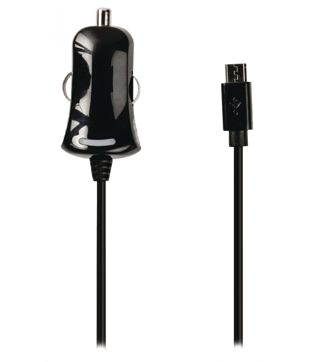 Cargador de coche a Micro USB 5v y 2.1A con Conector Automóvil de 12V y cable de 1 m en color Negro en blíster