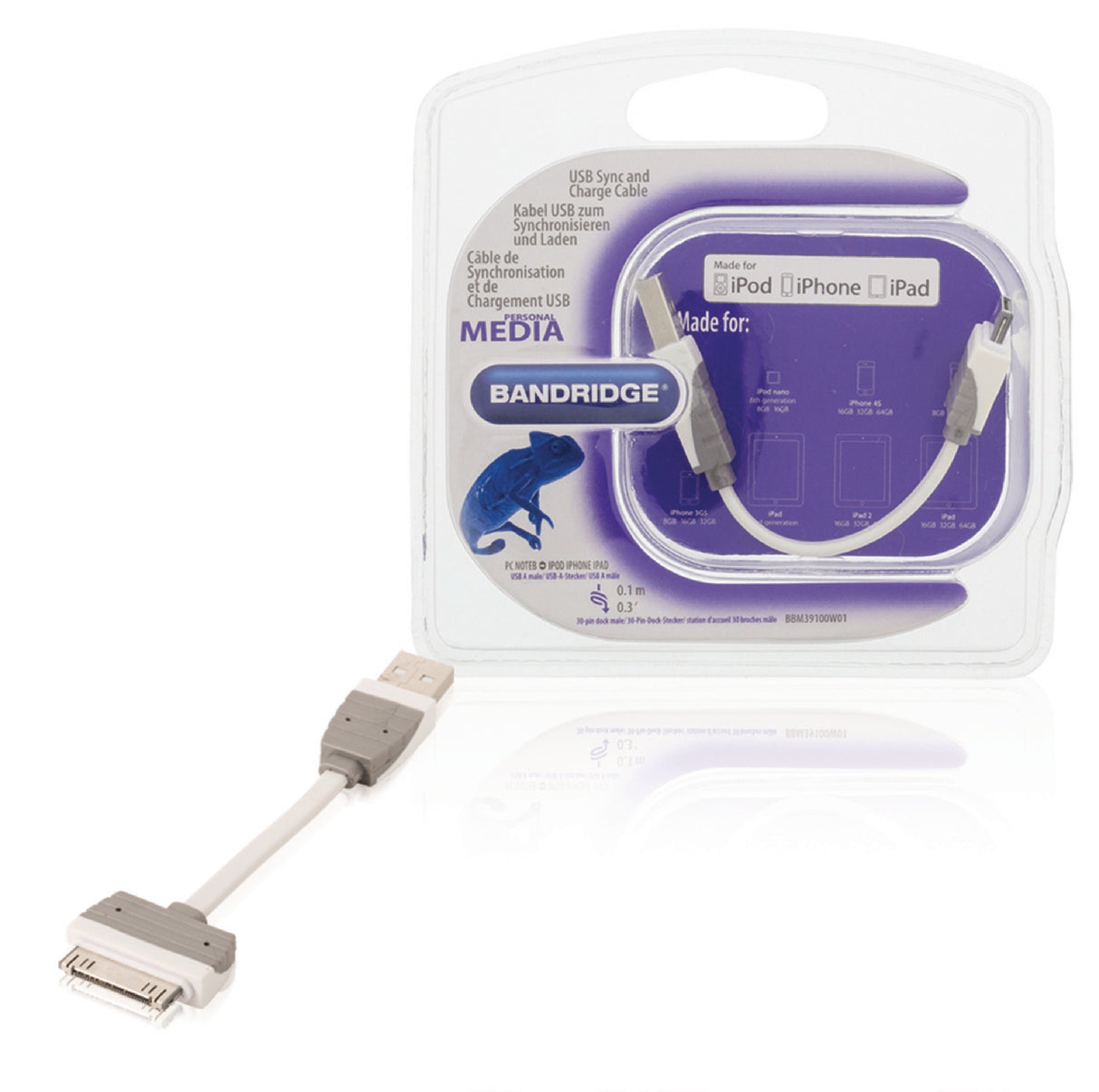 Cable USB de Carga y Sincronización A Macho - Base Conexión Apple 30 Pines 0,10 m