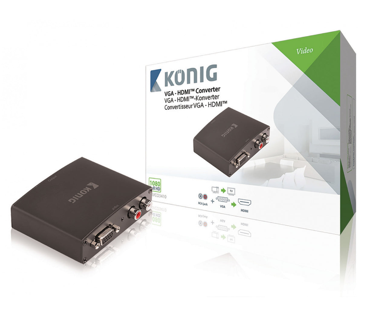Convertidor Hdmi, VGA Hembra + Audio RL a Salida Gris Oscuro