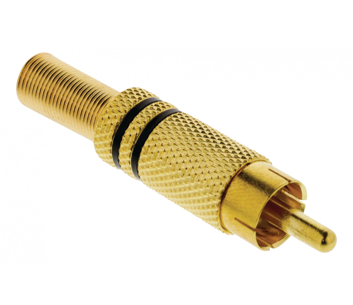 Conector RCA Macho en Color Negro con Anillo Chapado oro, 10 Unidades