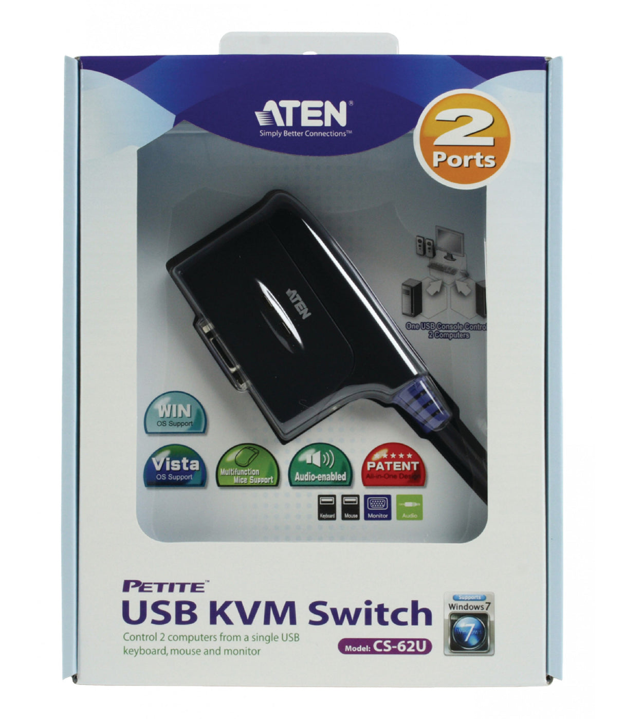 Switch KVM Aten VGA/USB de 2 puertos