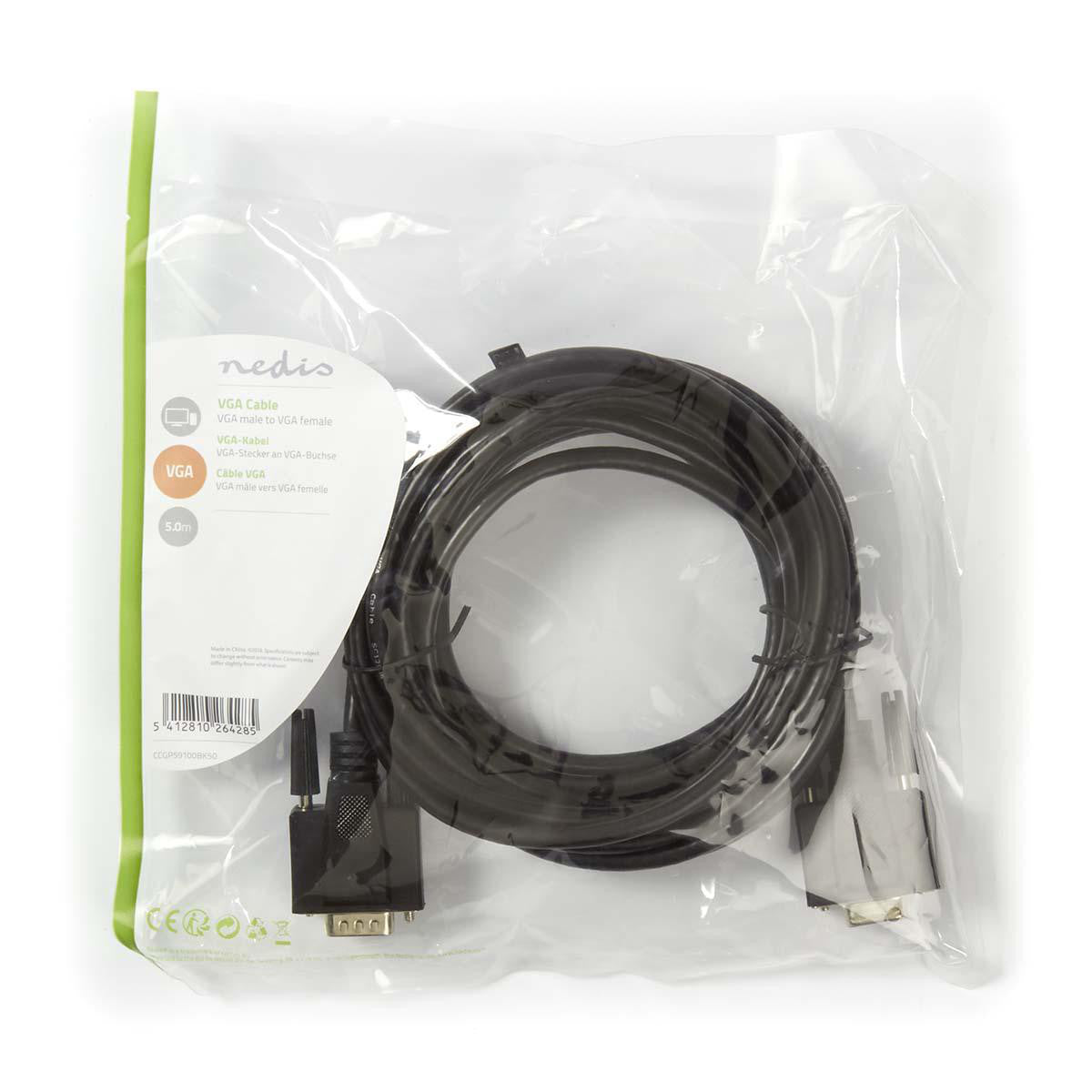 Cable VGA | Macho - Hembra 5,0 m Negro