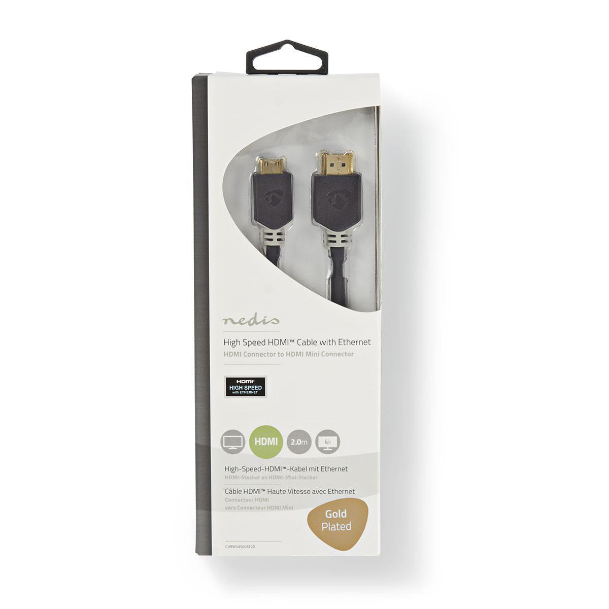 Cable Hdmi de Alta Velocidad con Ethernet | Conector - Miniconector 2,0 m Antracita