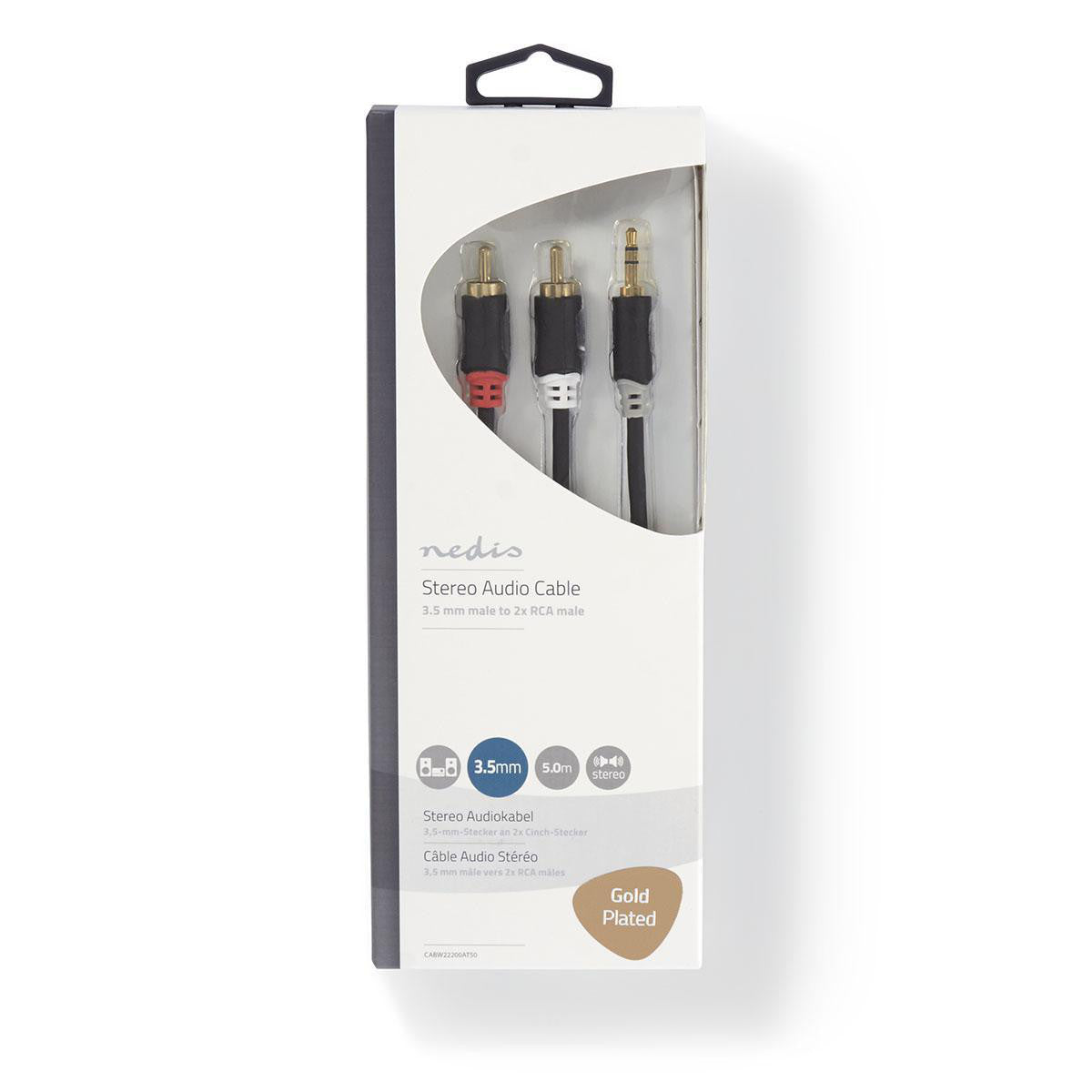 Cable de Audio Estéreo | Macho 3,5 mm - 2x RCA 5,0 m Antracita