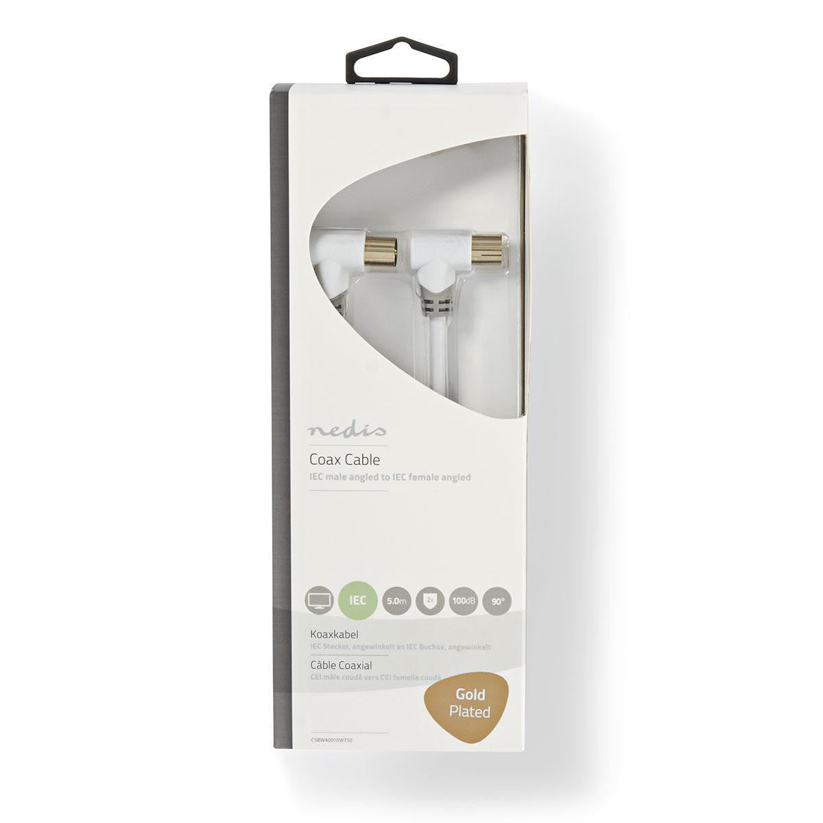 Cable Coaxial de 100 dB | IEC (Coaxial) Macho en Ángulo - Hembraen 5,0 m Blanco