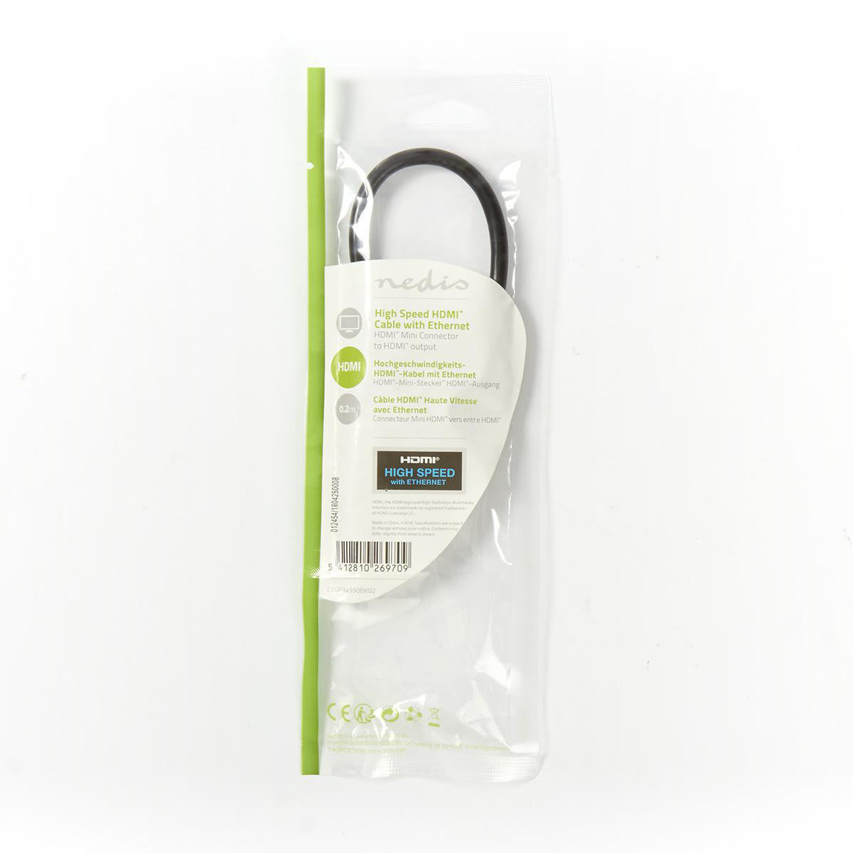 Cable Hdmi de Alta Velocidad con Ethernet | Miniconector - Hembra 0,2 m Negro