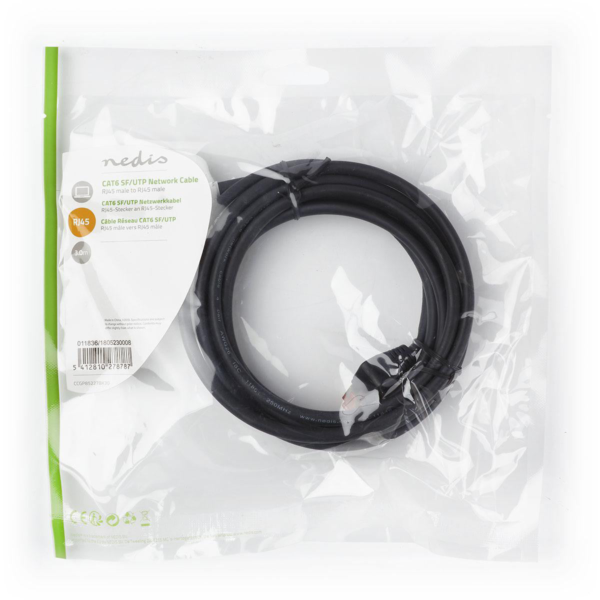 Cable de Red Cat6 Sf/utp | Rj45 Macho - 3,0 m Negro