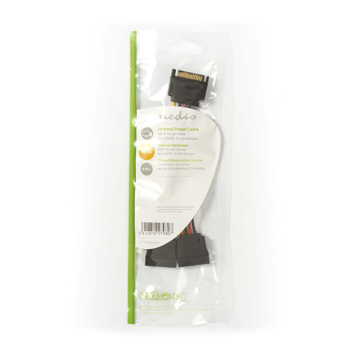 Cable de Alimentación Interno | Sata 15 Pines Macho - 2 x Hembra 0,15 m