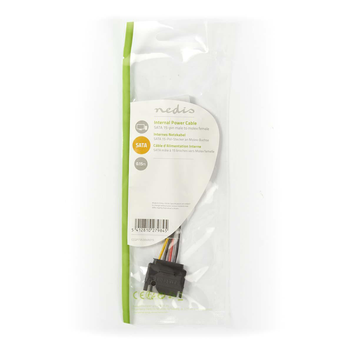 Cable de Alimentación Interno | Sata 15 Pines Macho - Molex Hembra 0,15 m